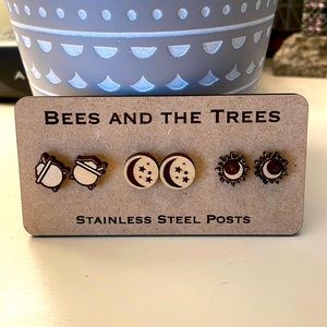 Wooden Earrings set of 3 - Hand crafted